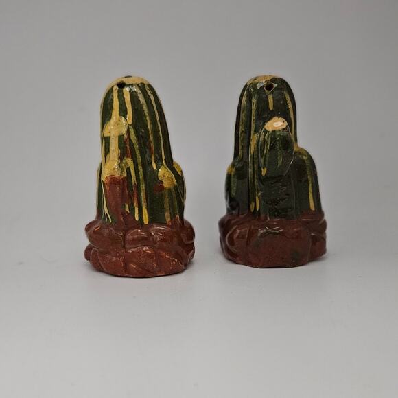 Vtg Mexico Pottery Cactus Salt Pepper Shakers Hand Painted Southwest Folk Art - Picture 4 of 6